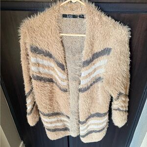 Love Women's Cozy Tan and Gray Striped Cardigan
